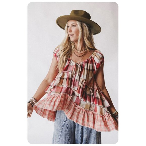 Oli & Hali Plaid Ruffle Tunic Top sz XL - Picture 2 of 14